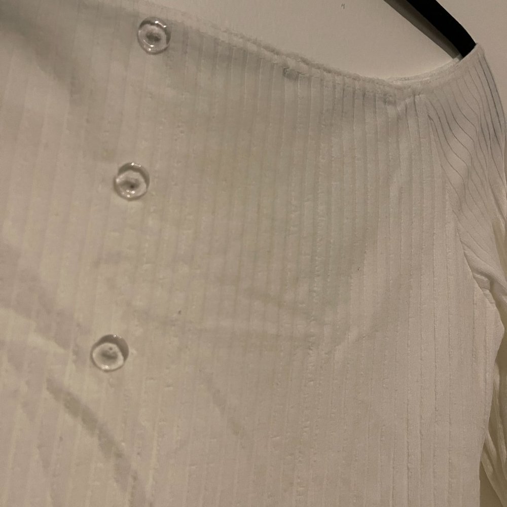 Cream Rib Button Bardot Top - Picture 6 of 7